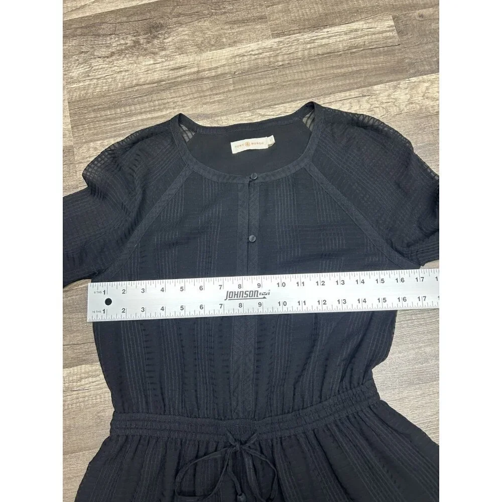 Tory Burch Silk Dress Size 2 Black Long Sleeve Knee Length Wedding Guest